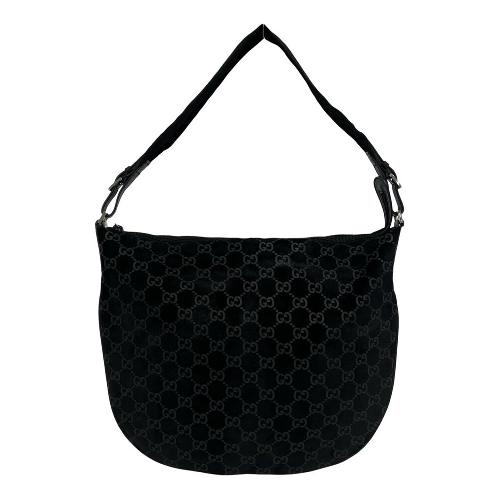 GUCCI GG pattern suede leather one-shoulder bag, semi-shoulder handbag, black...